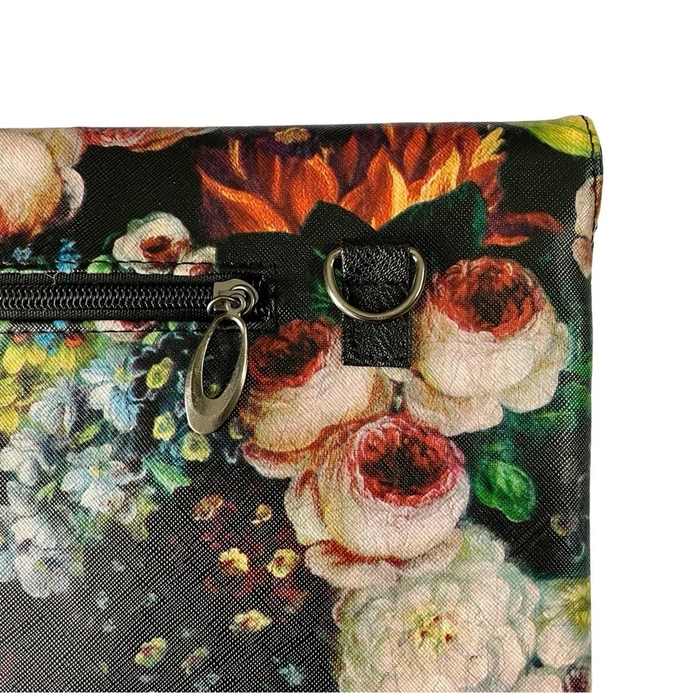 Floral Retro Faux Leather 13 inch Studded Envelope Clutch Detachable Strap